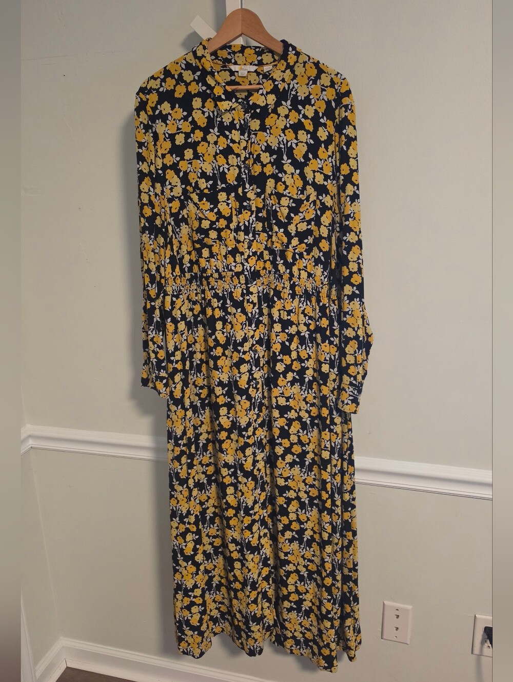 Boden Jessie Maxi Shirt Dress Navy Mustard Ditsy Floral Plus Size 20/22